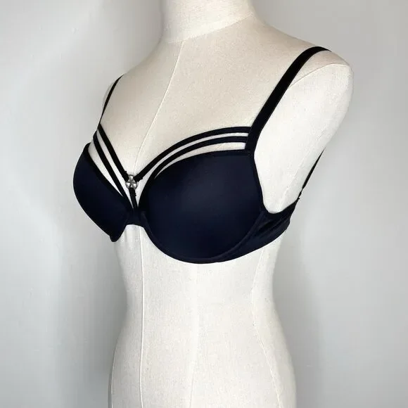 Marlies Dekker Push Up Bra US 32C Black Underwire Strappy - Picture 2 of 7